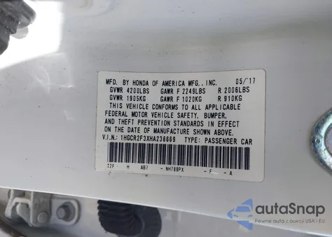 2017 Honda Accord Lx из США, поврежденный, VIN 1HGCR2F3XHA238669